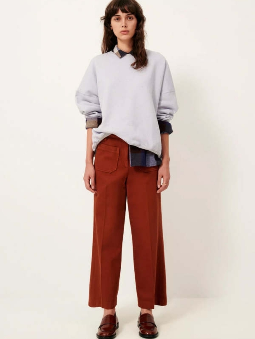 Wide-Leg High-Rise Trousers in Rust